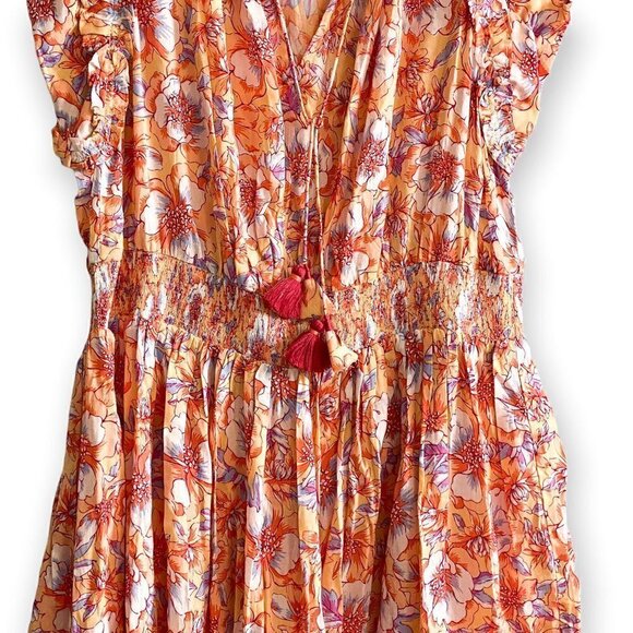 NWT ‎ Poupette St Barth Triny Floral Mini dress, Size L, Orange Esterel - Picture 6 of 16